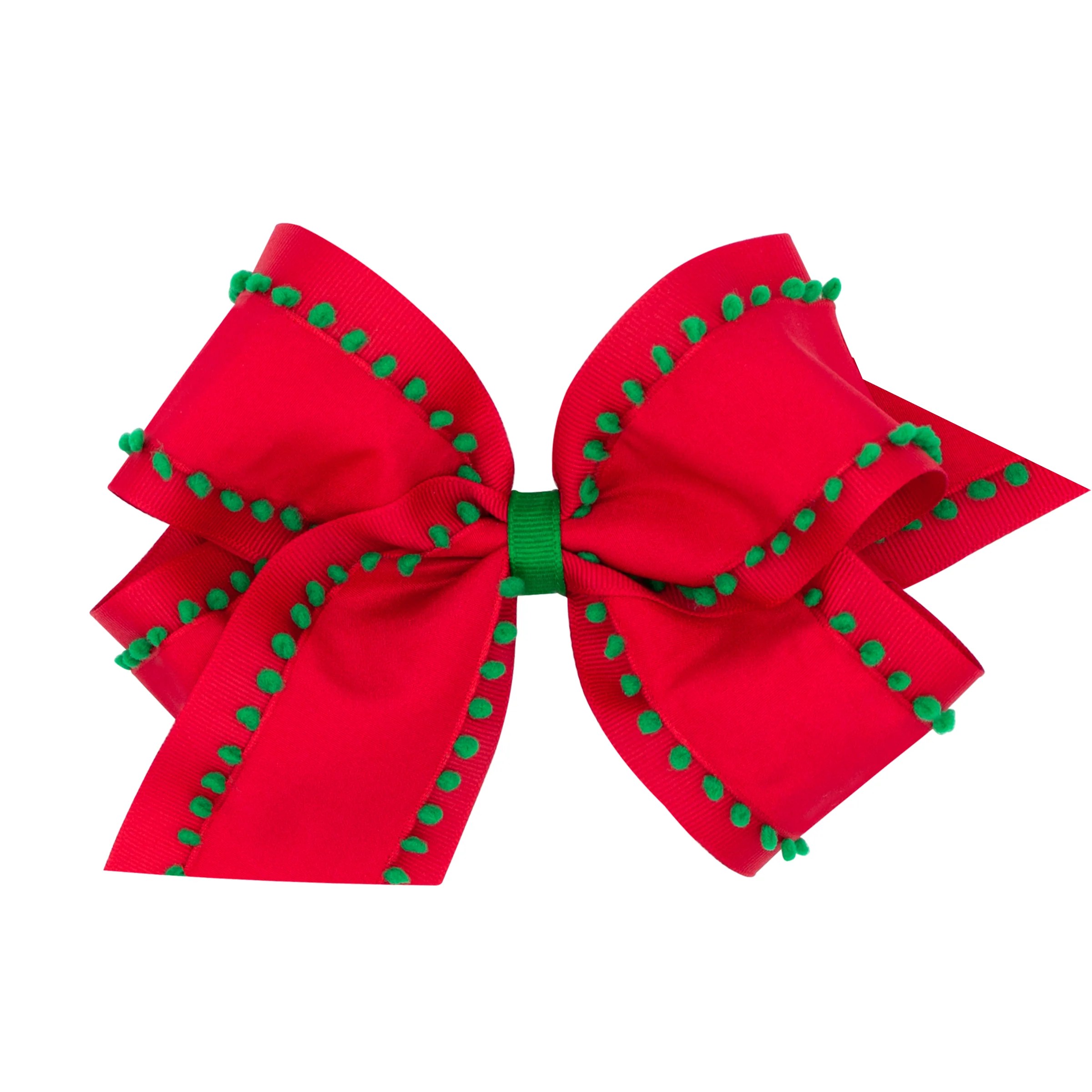 Red & Green Pom Pom Grosgrain Bow - Image 2