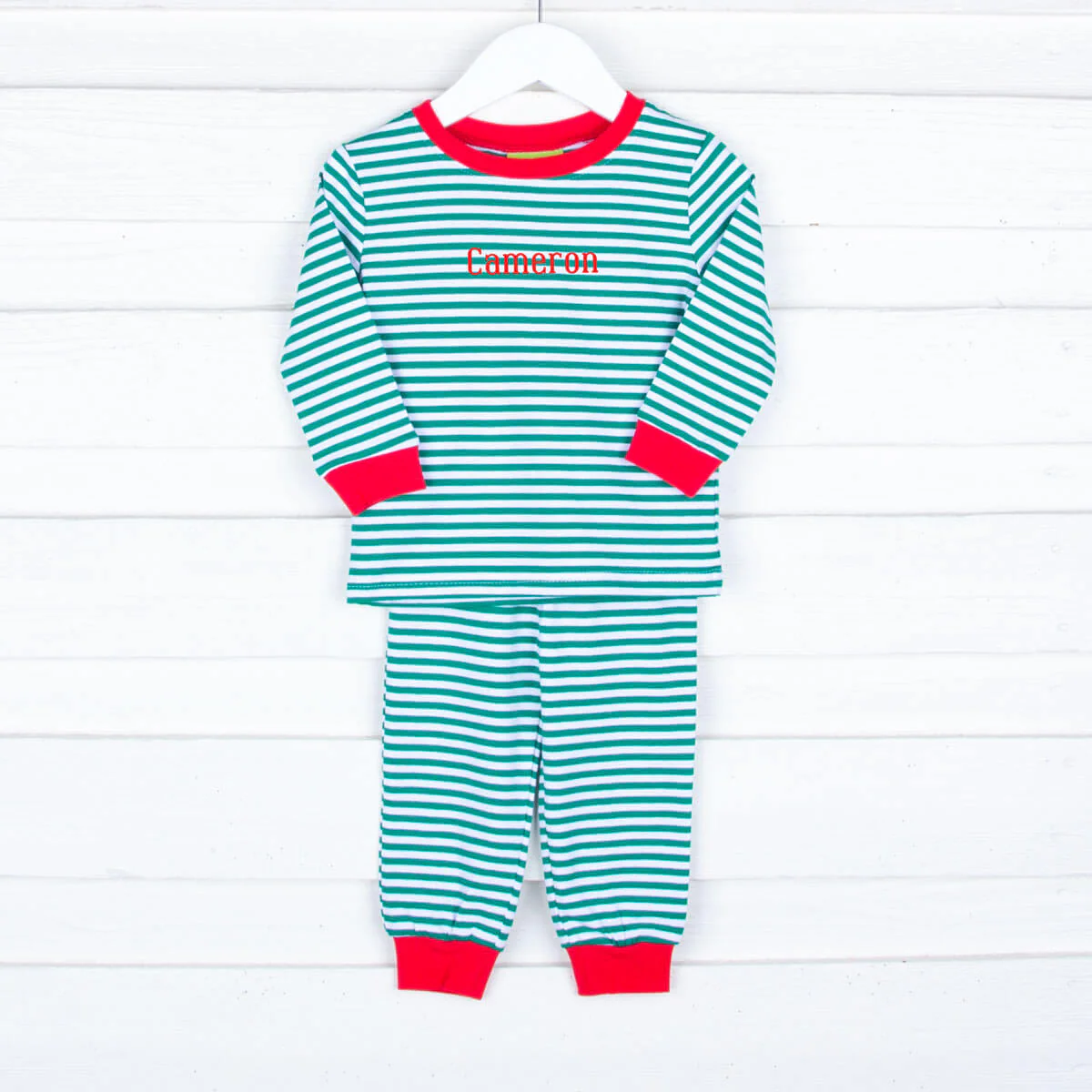 Green Candy Cane Stripe Pajamas - Image 2