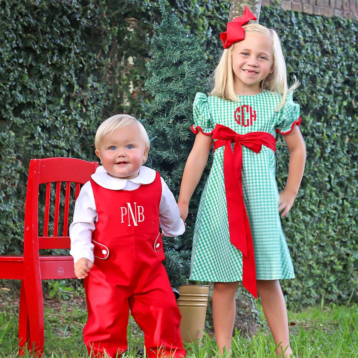 Santa Express Green Check Sash Dress - Image 4