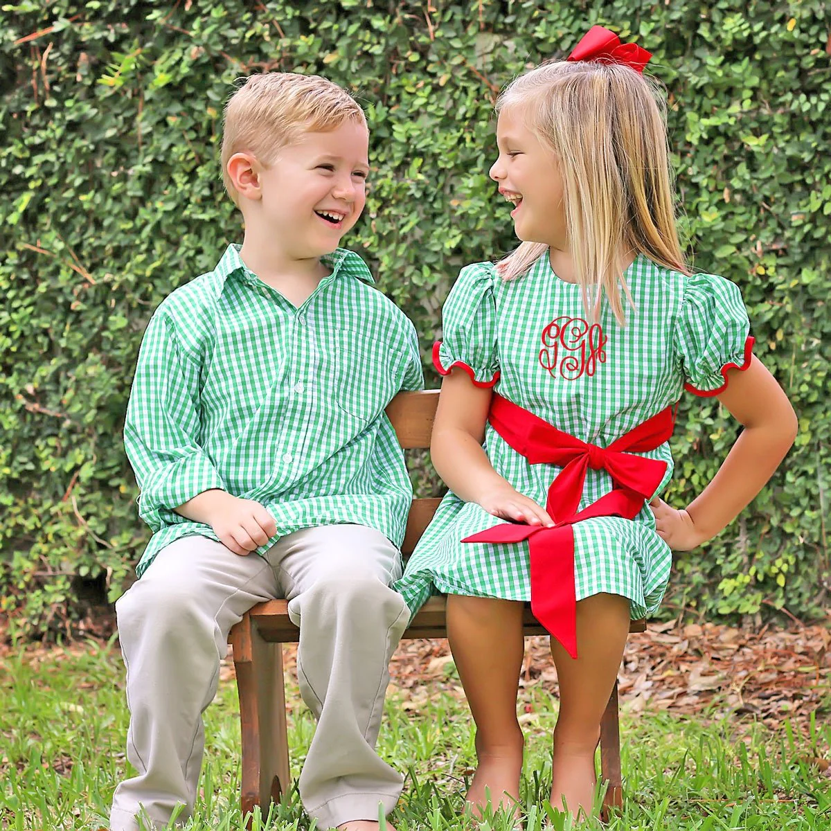 Santa Express Green Check Sash Dress - Image 5