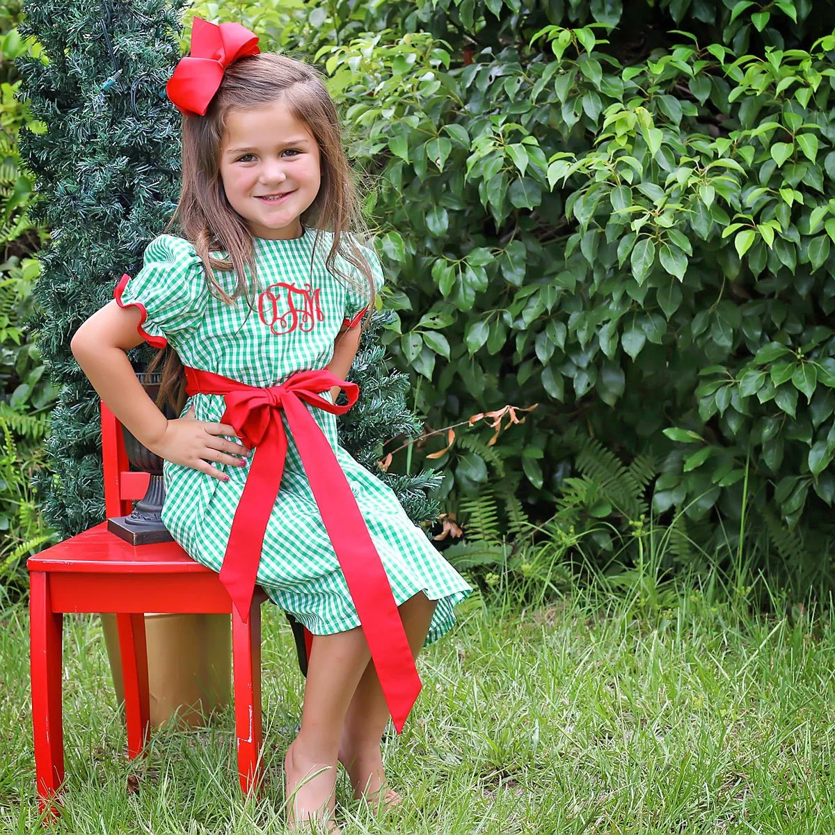 Santa Express Green Check Sash Dress - Image 7