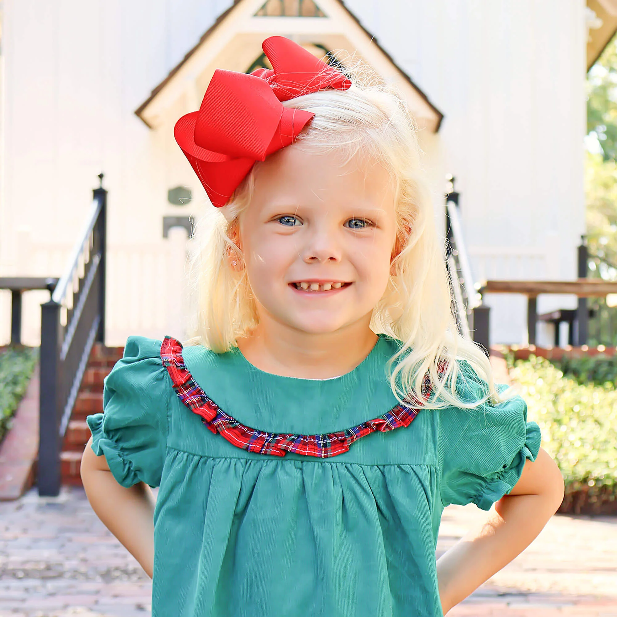 Green Cord Middleton Plaid Red Yoke Dress - Image 3
