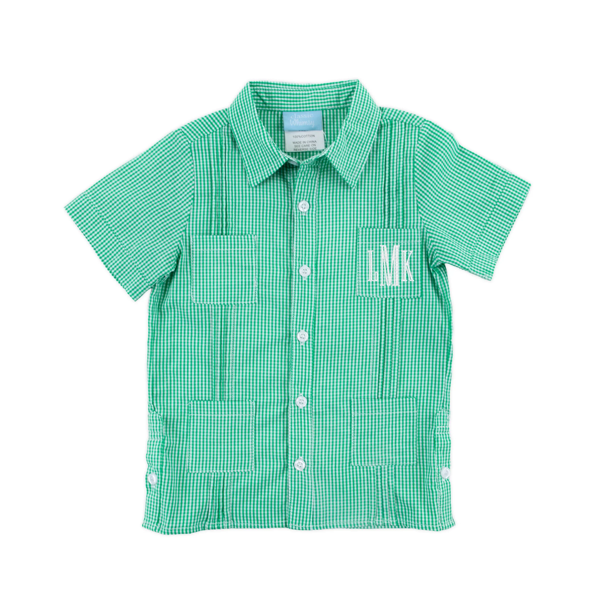 Green Gingham Guayabera Shirt - Image 2