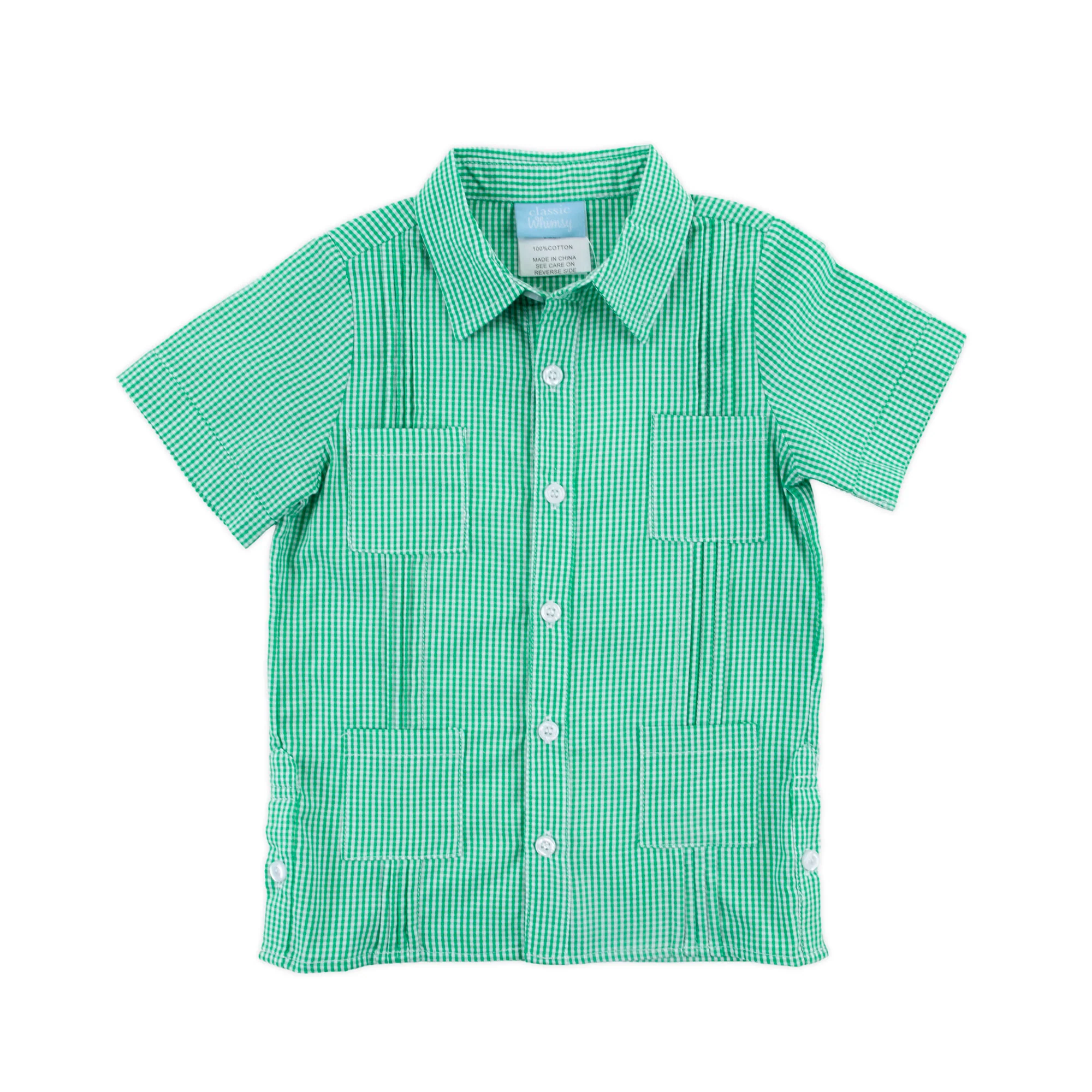 Green Gingham Guayabera Shirt - Image 4