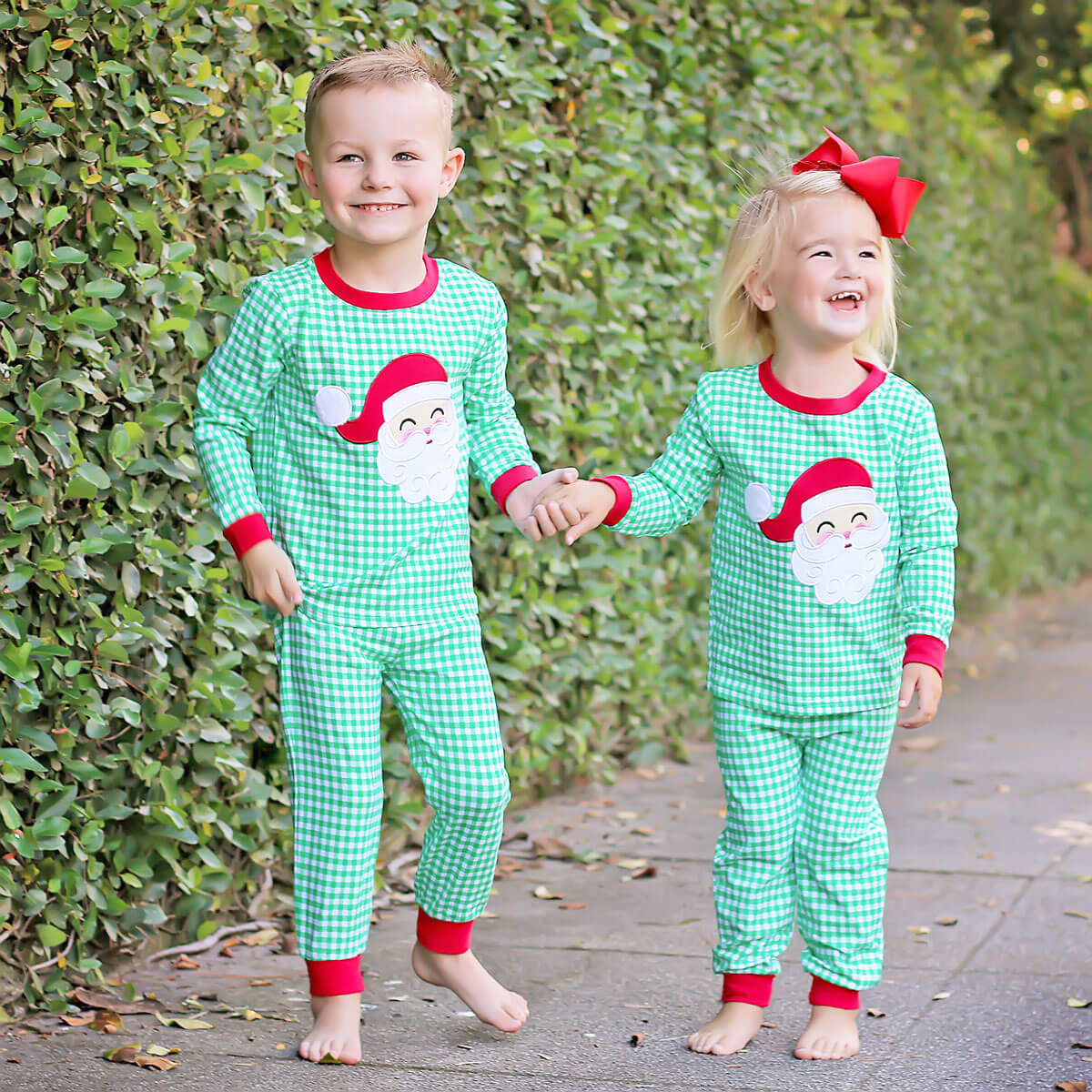 Happy Santa Green Gingham Pajamas - Image 10