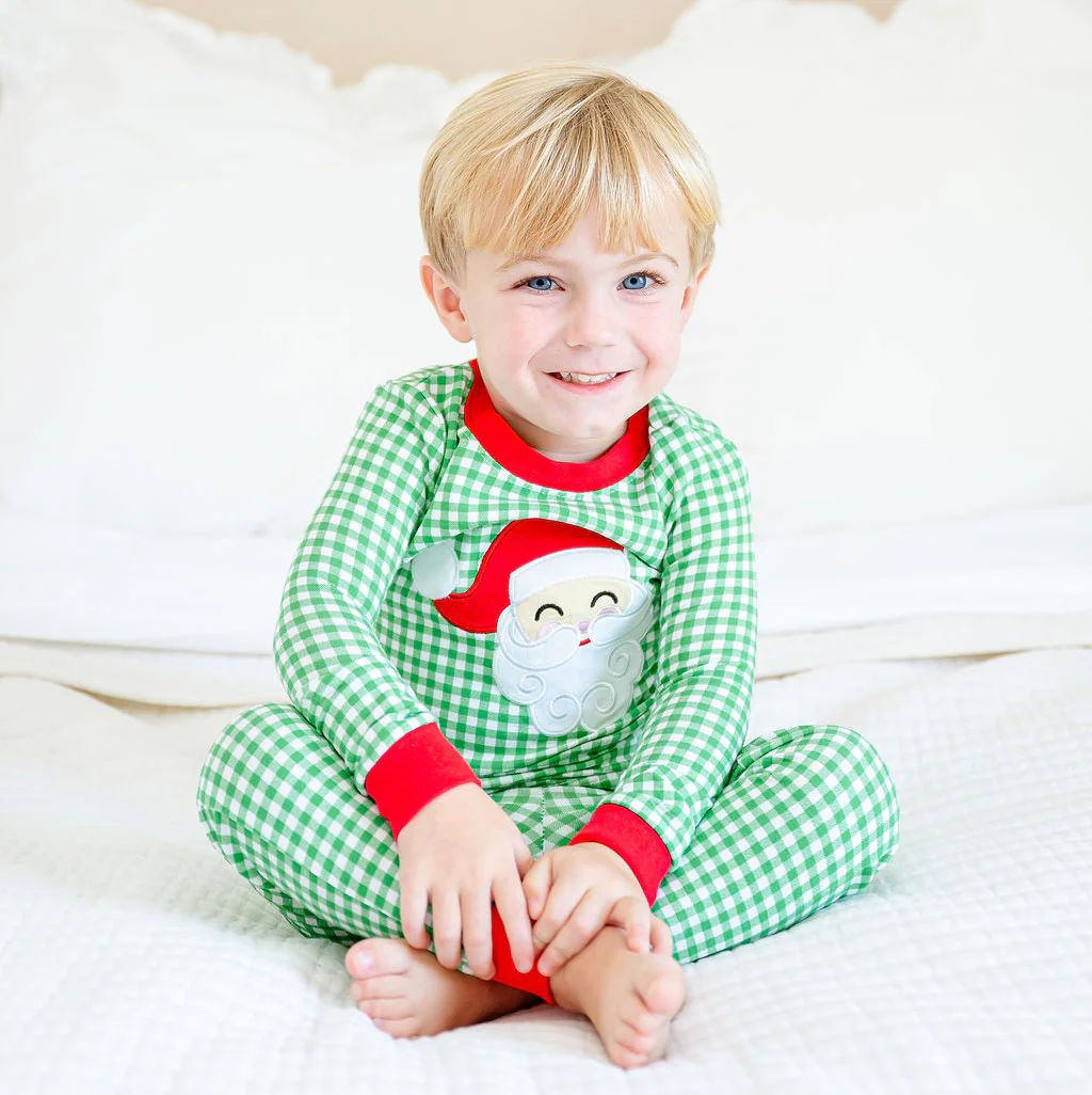 Happy Santa Green Gingham Pajamas - Image 2