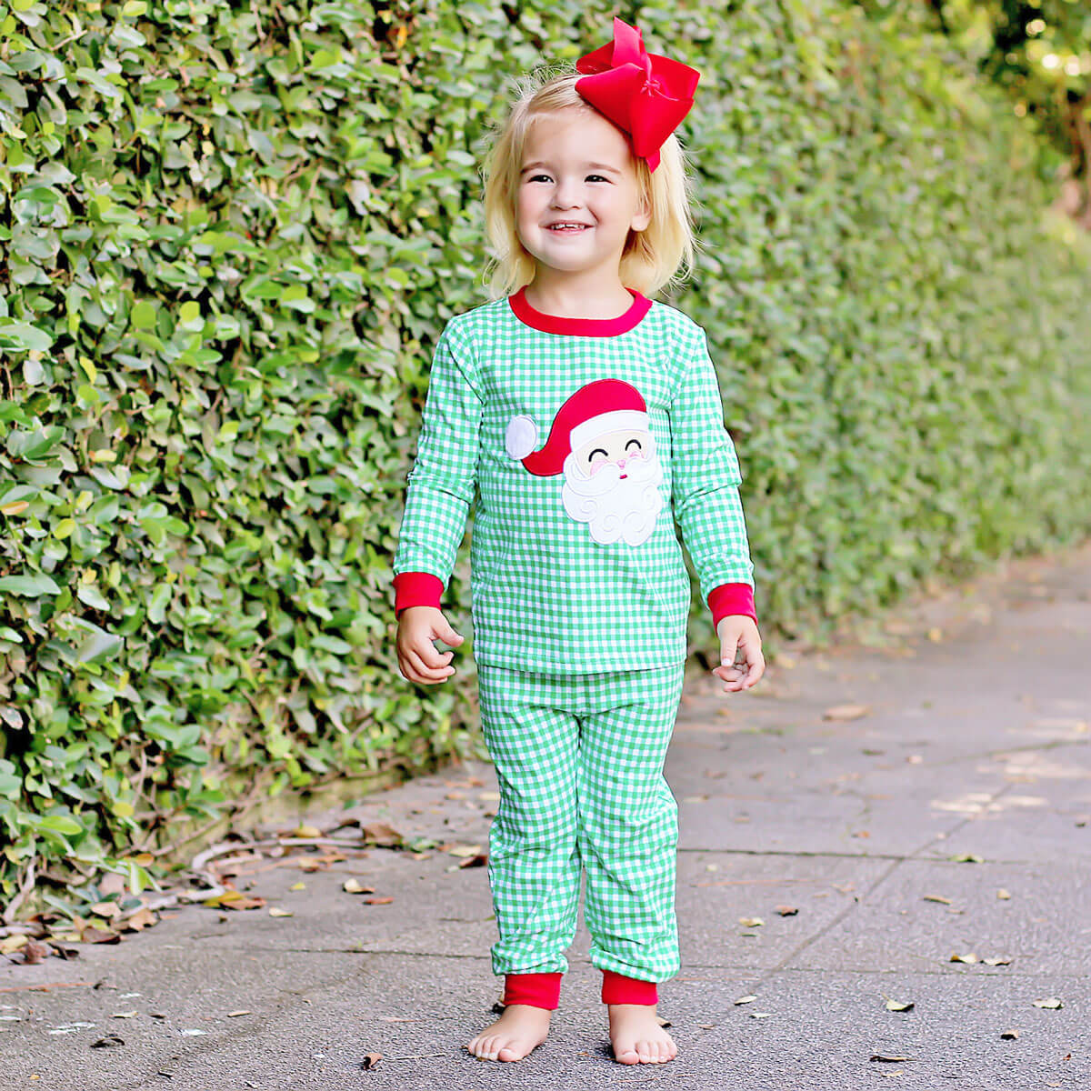 Happy Santa Green Gingham Pajamas - Image 3
