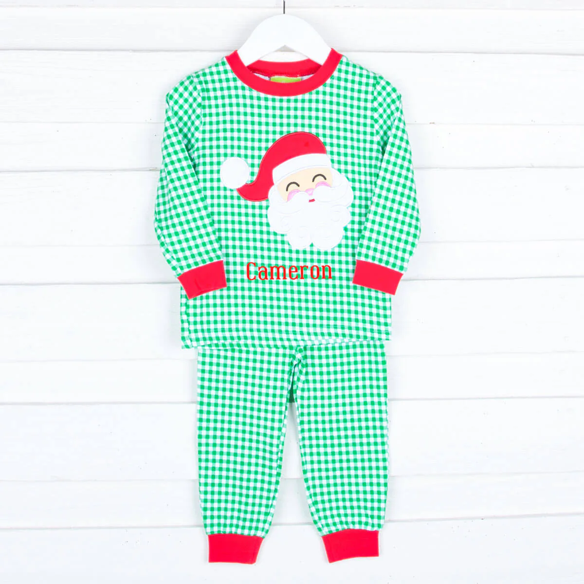 Happy Santa Green Gingham Pajamas - Image 4