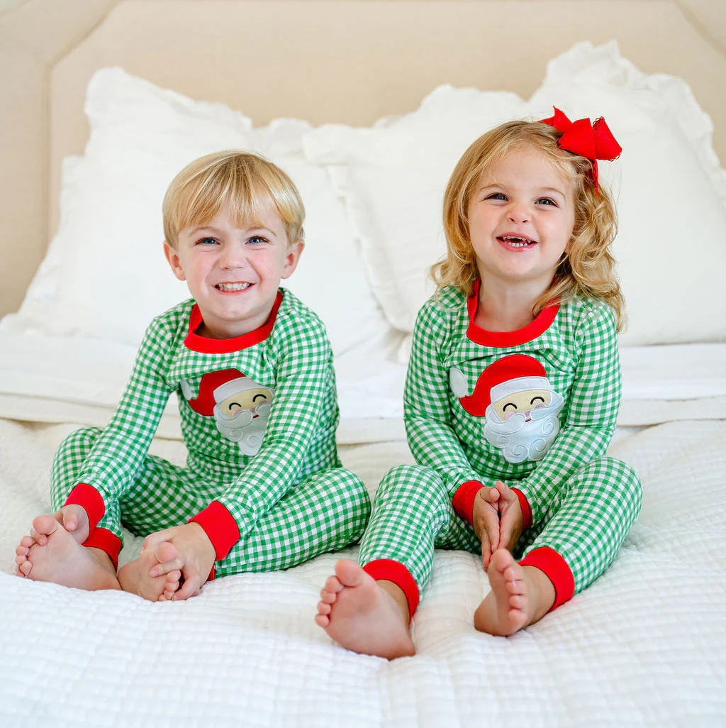 Happy Santa Green Gingham Pajamas - Image 5