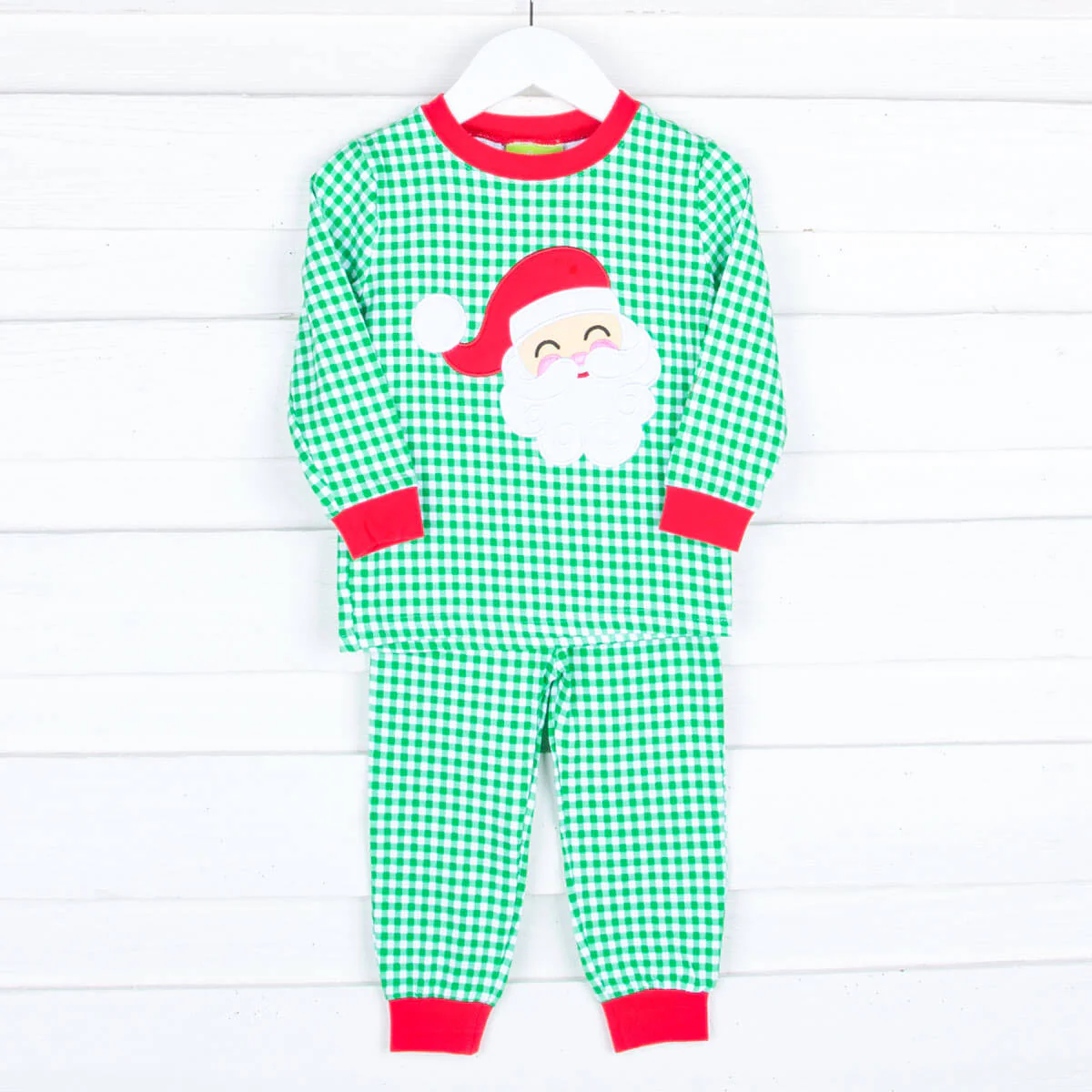 Happy Santa Green Gingham Pajamas - Image 6