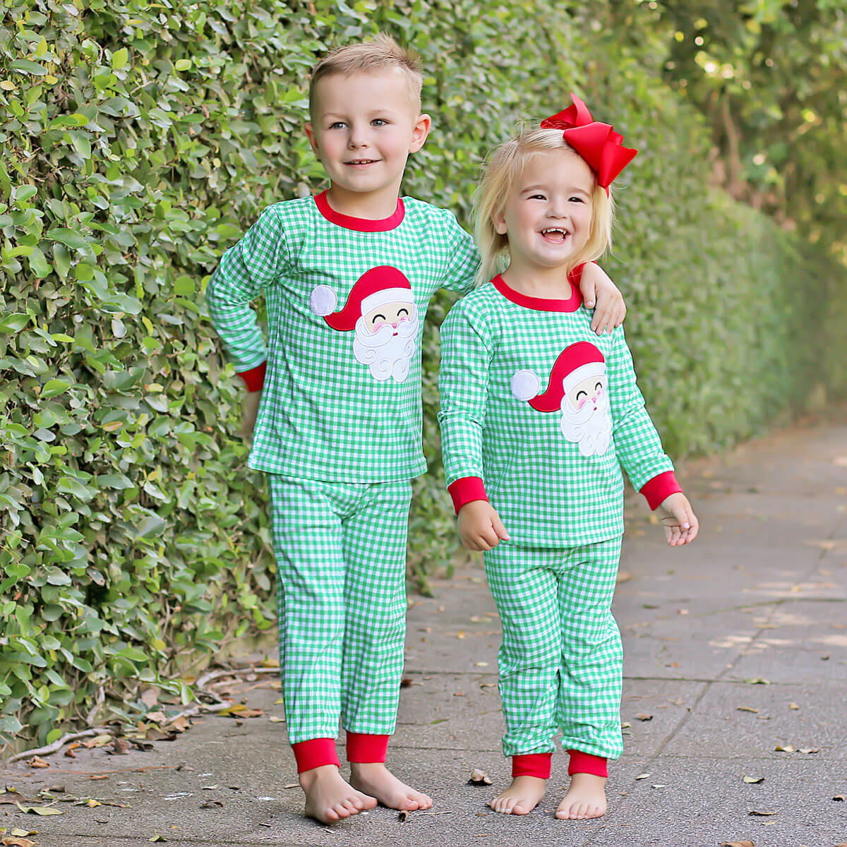 Happy Santa Green Gingham Pajamas - Image 7