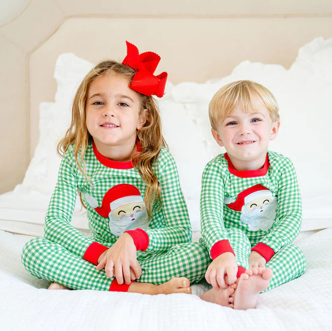 Happy Santa Green Gingham Pajamas - Image 8