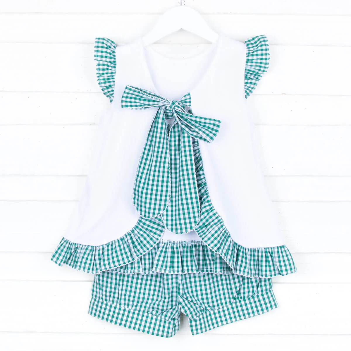 Green Gingham Tie Back Short Set - Image 3