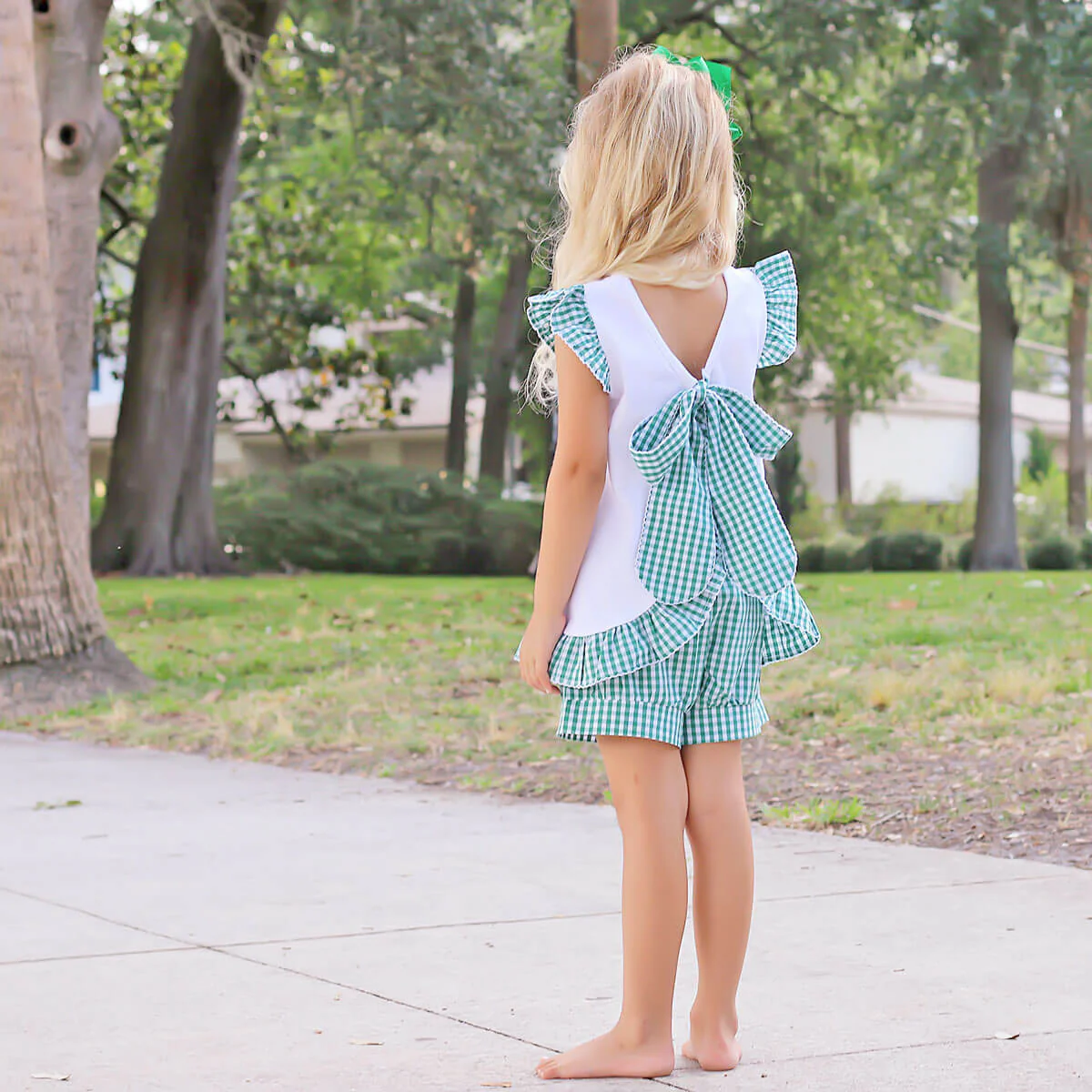 Green Gingham Tie Back Short Set - Image 4