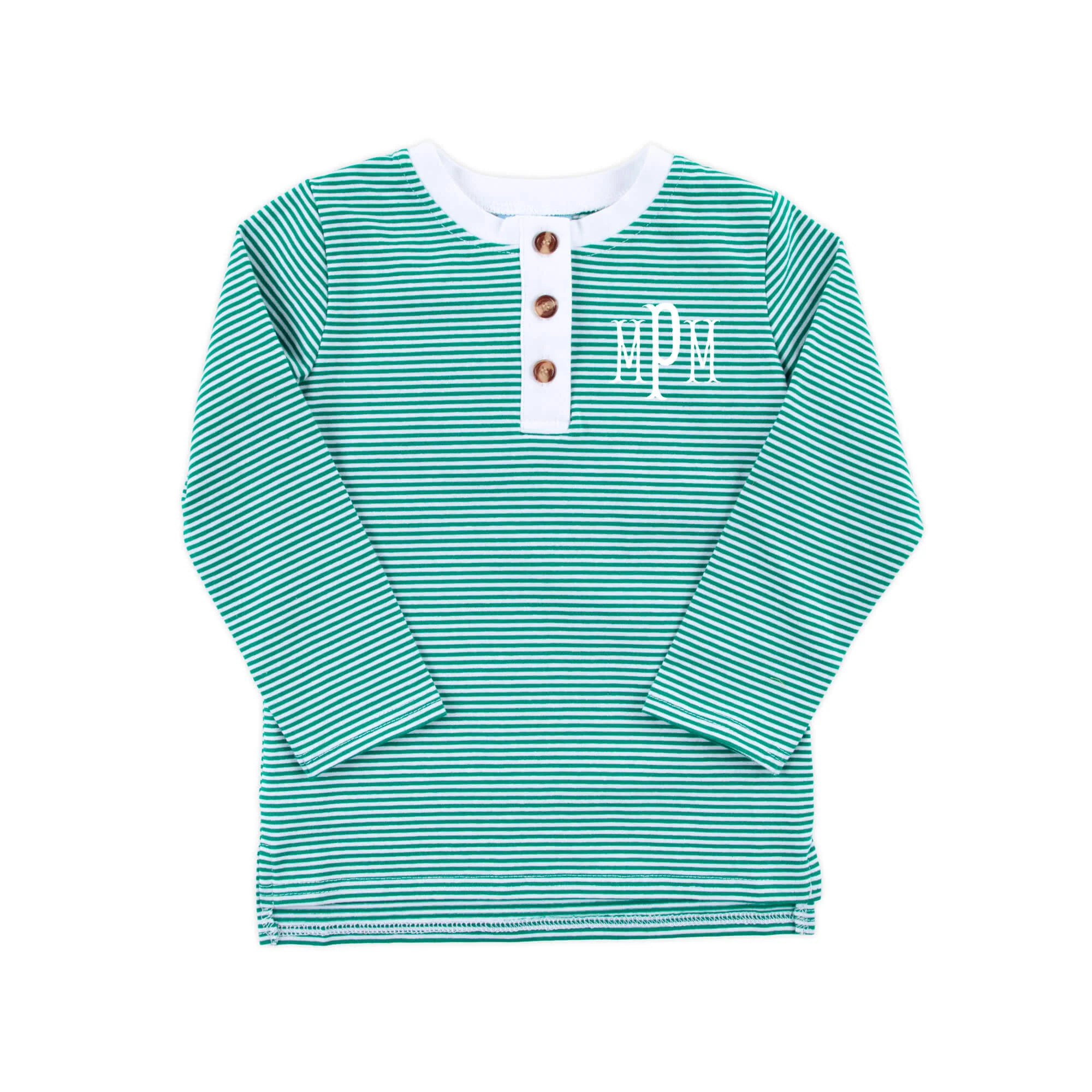 Green Stripe Long Sleeve Henley Shirt - Image 2