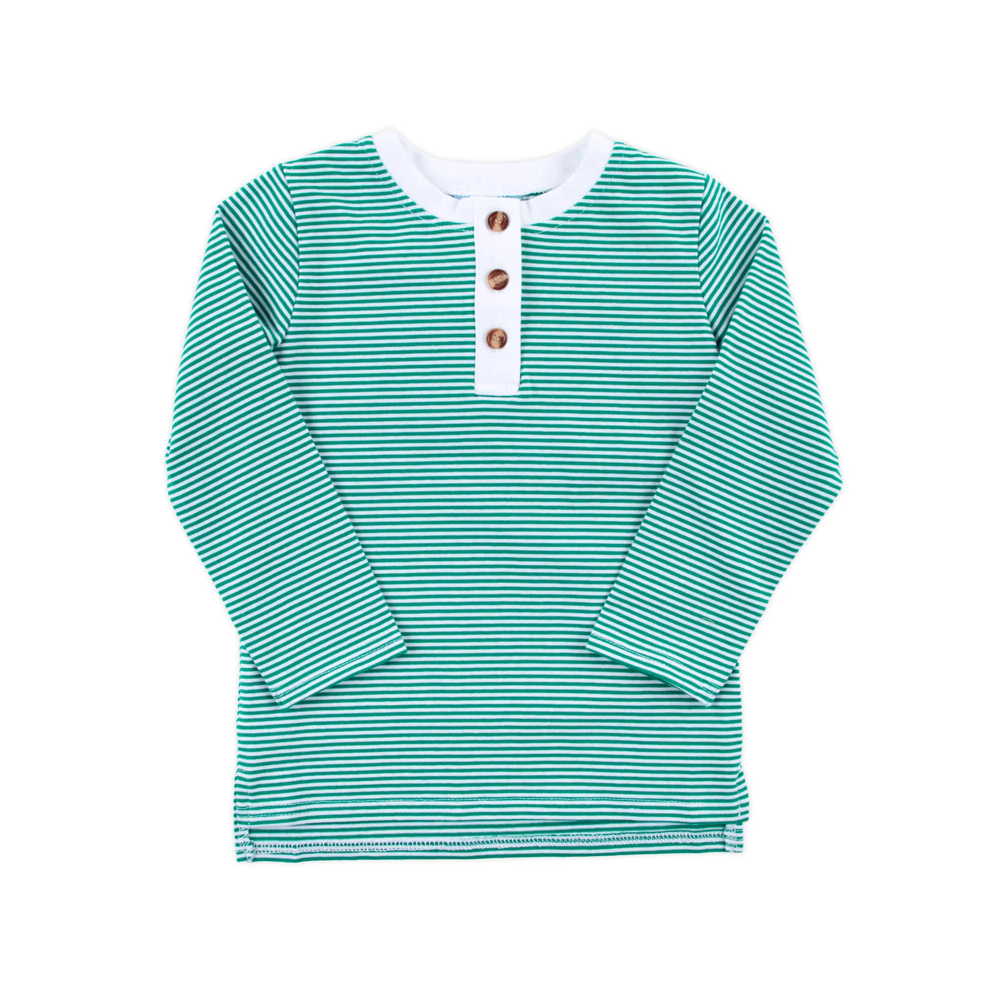 Green Stripe Long Sleeve Henley Shirt - Image 4
