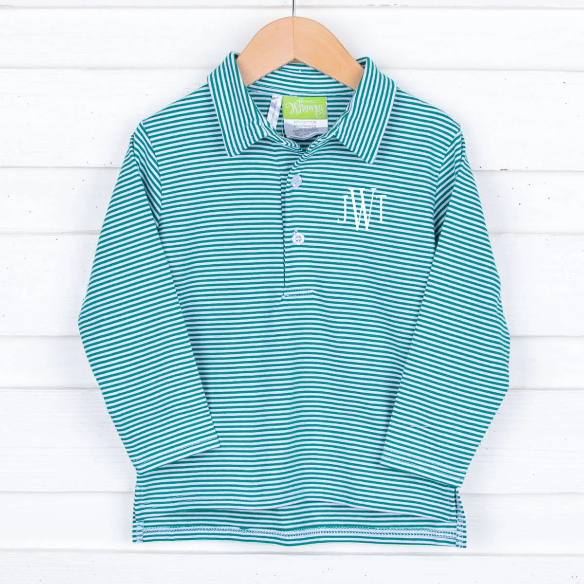Green Stripe Long Sleeve Polo Shirt - Image 2