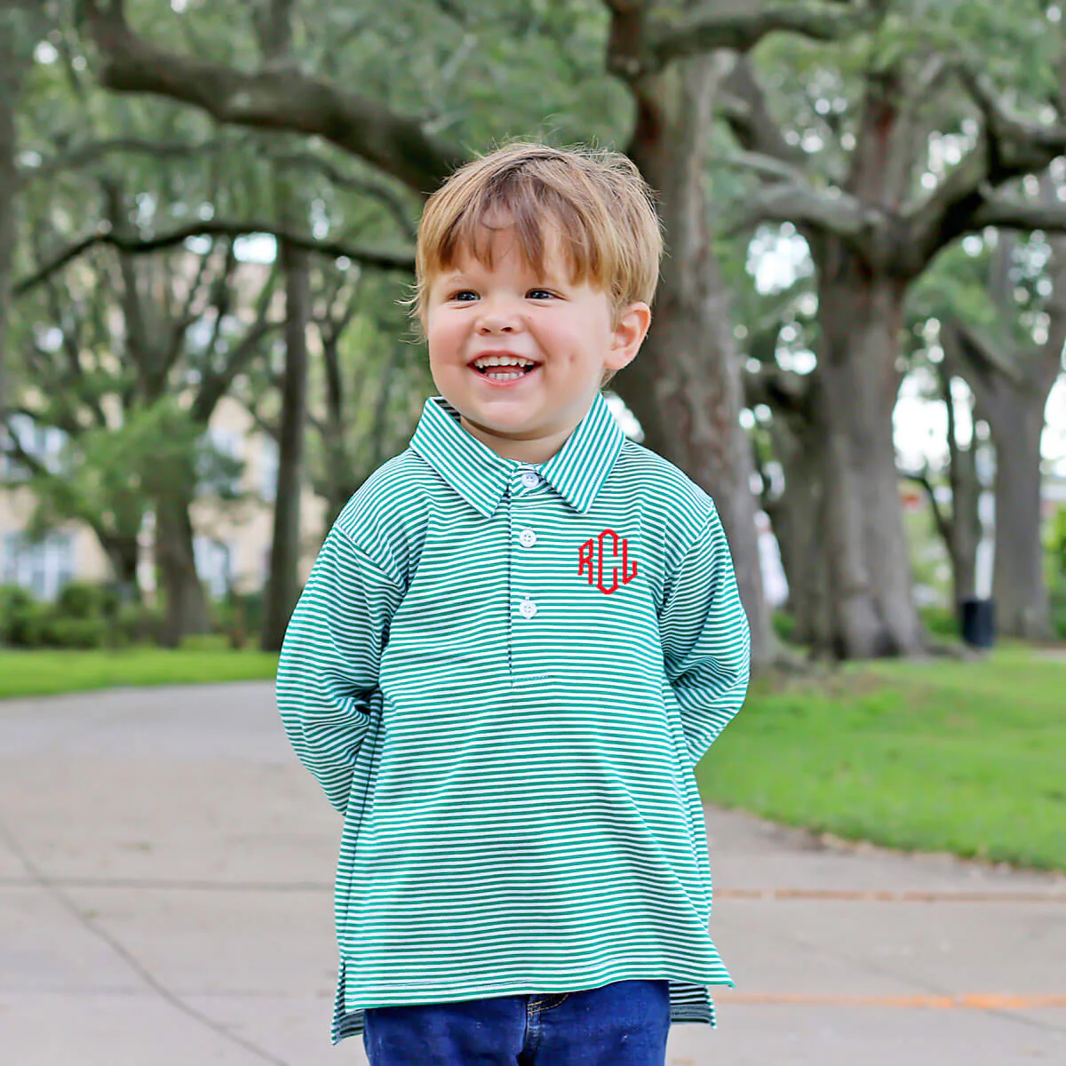 Green Stripe Long Sleeve Polo Shirt - Image 5