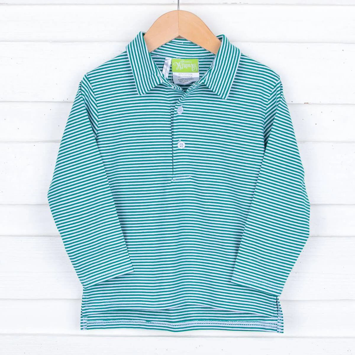 Green Stripe Long Sleeve Polo Shirt - Image 6