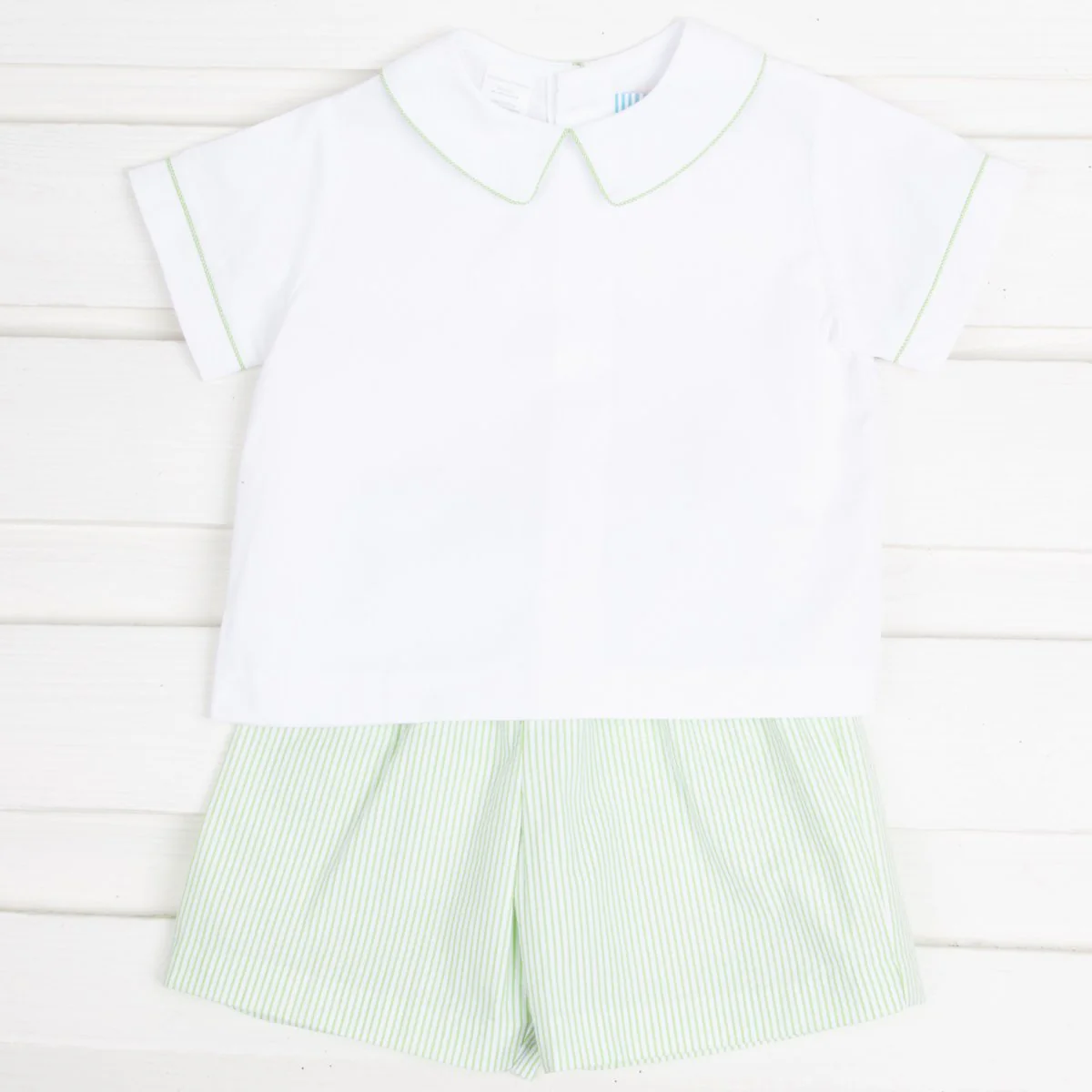 Green Stripe Seersucker Collared Short Set - Image 2
