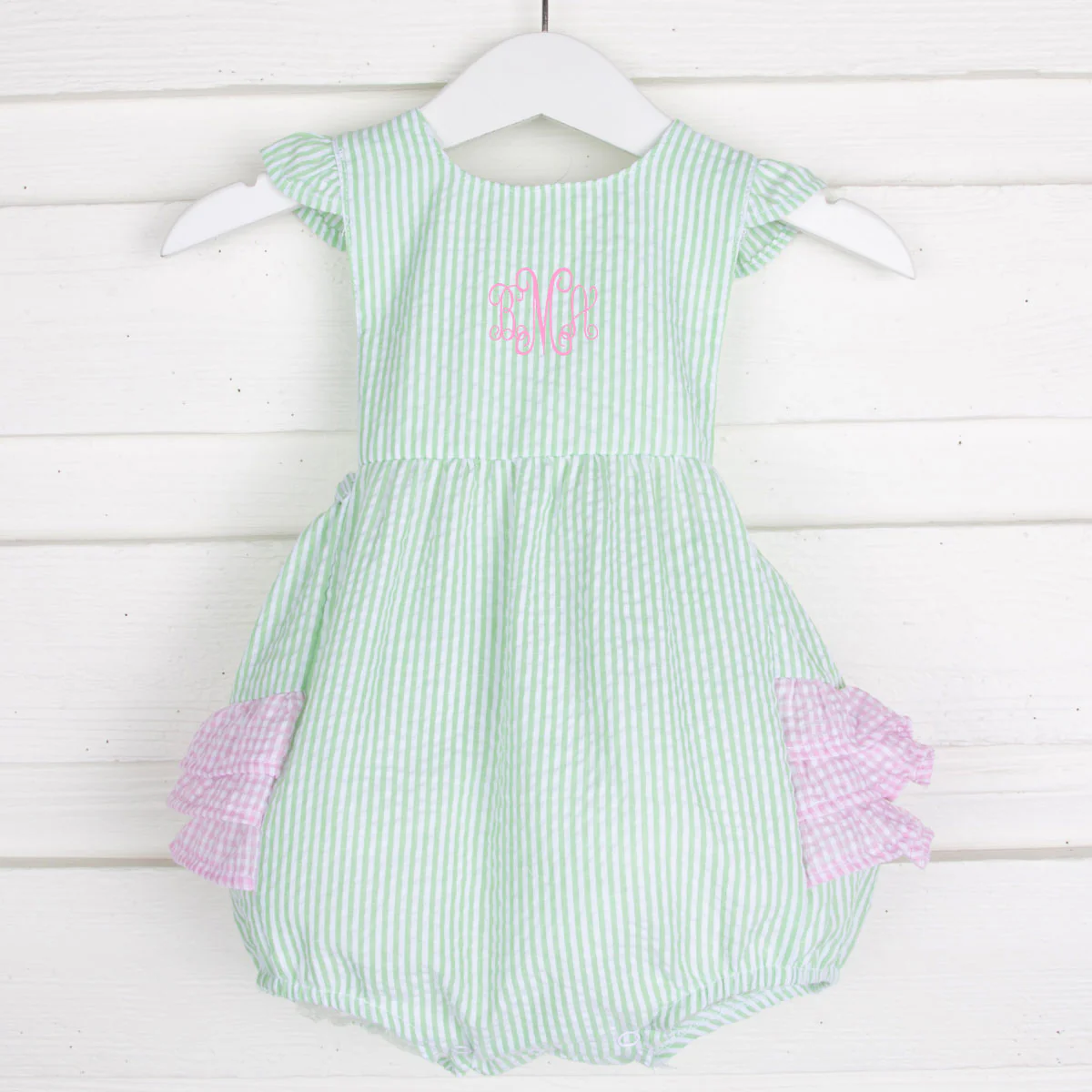 Green Stripe Seersucker Ruffle Bubble - Image 3