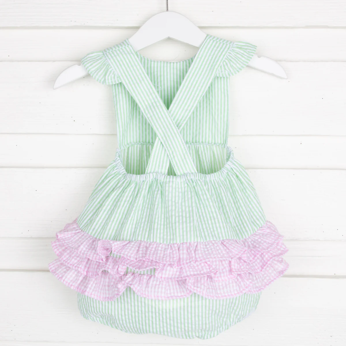 Green Stripe Seersucker Ruffle Bubble - Image 4