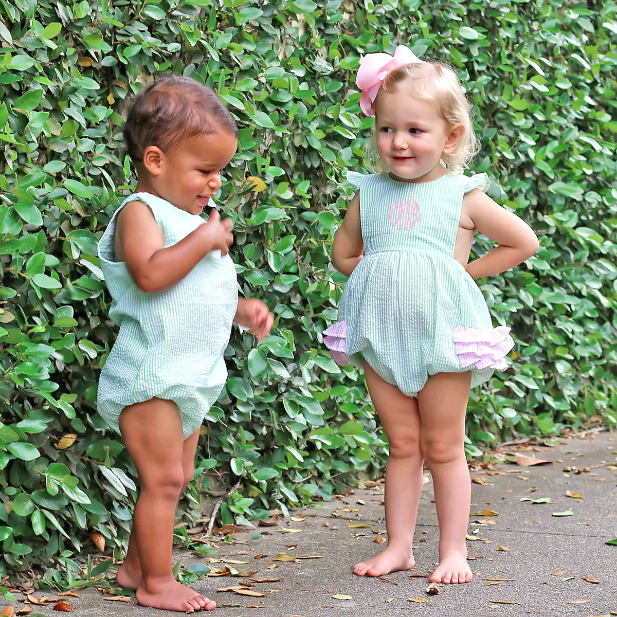 Green Stripe Seersucker Ruffle Bubble - Image 8
