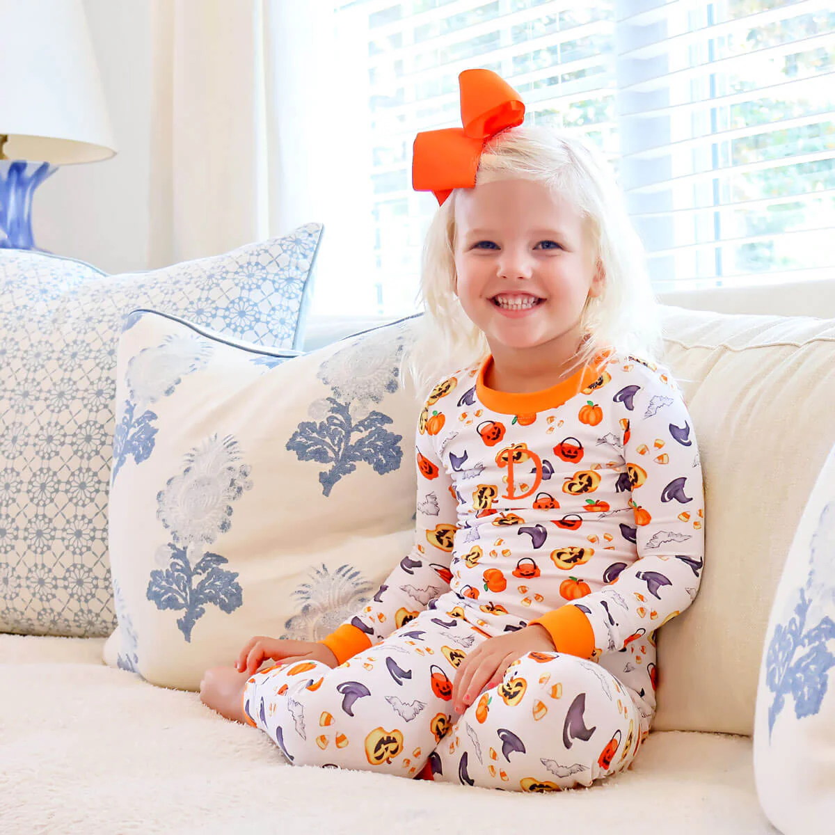 Halloween Print Pajamas Orange Trim - Image 2