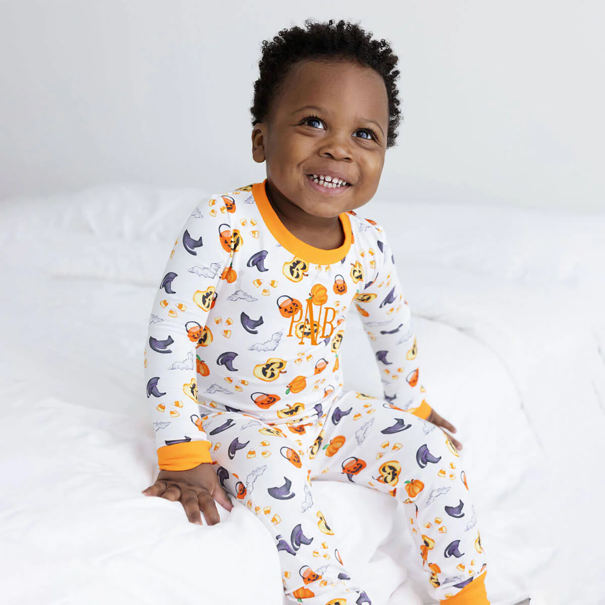 Halloween Print Pajamas Orange Trim - Image 3