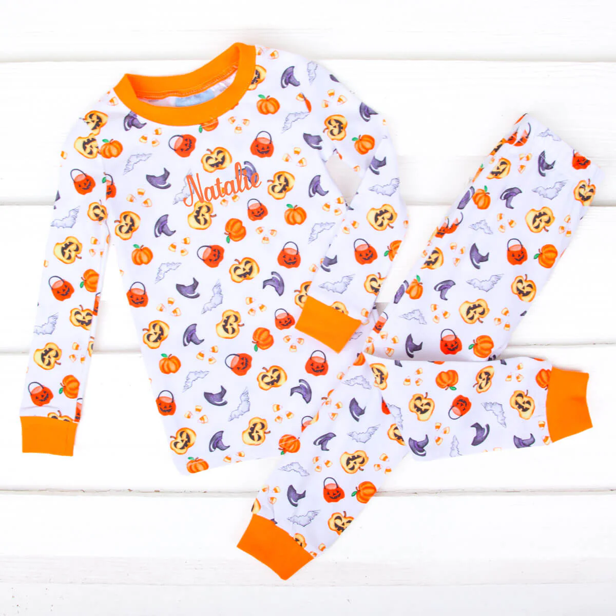 Halloween Print Pajamas Orange Trim - Image 4
