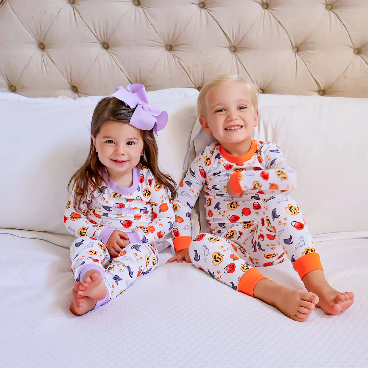 Halloween Print Pajamas Orange Trim - Image 5