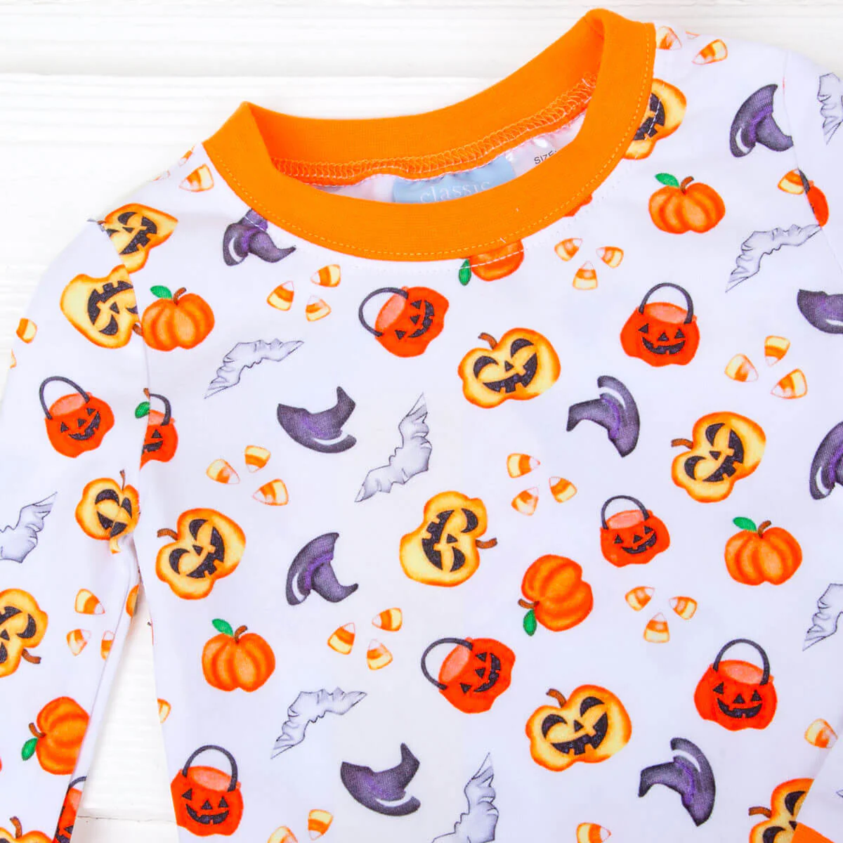 Halloween Print Pajamas Orange Trim - Image 6