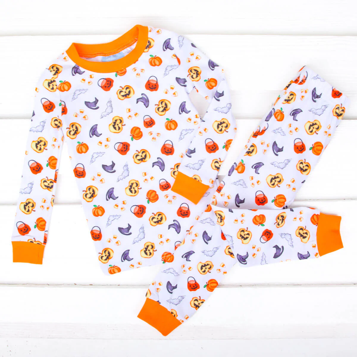 Halloween Print Pajamas Orange Trim - Image 7