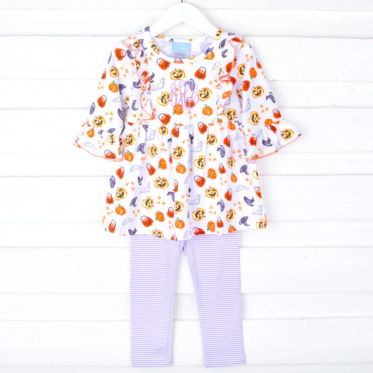 Halloween Print Purple Stripe Olivia Legging Set - Image 2