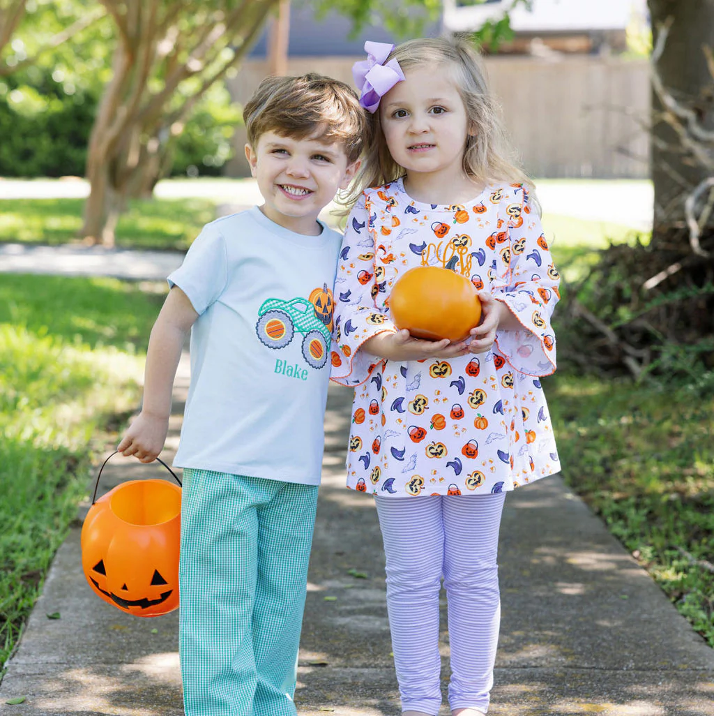 Halloween Print Purple Stripe Olivia Legging Set - Image 4