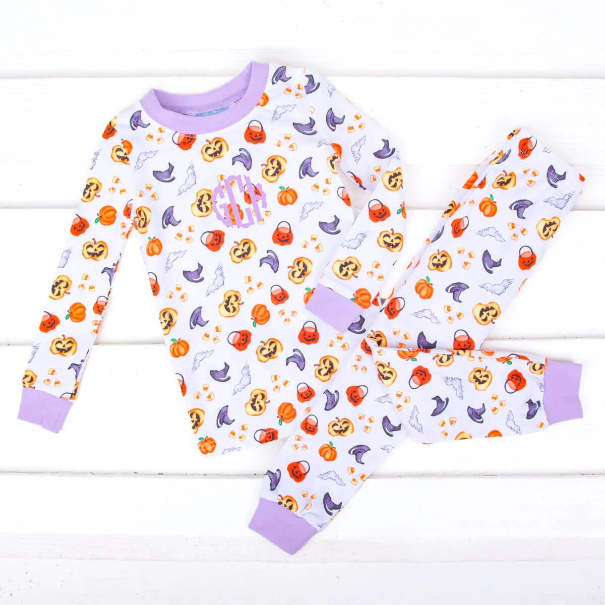 Halloween Print Pajamas Purple Trim - Image 2