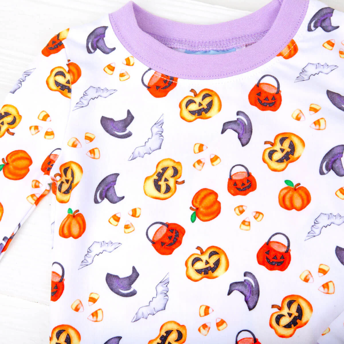 Halloween Print Pajamas Purple Trim - Image 3