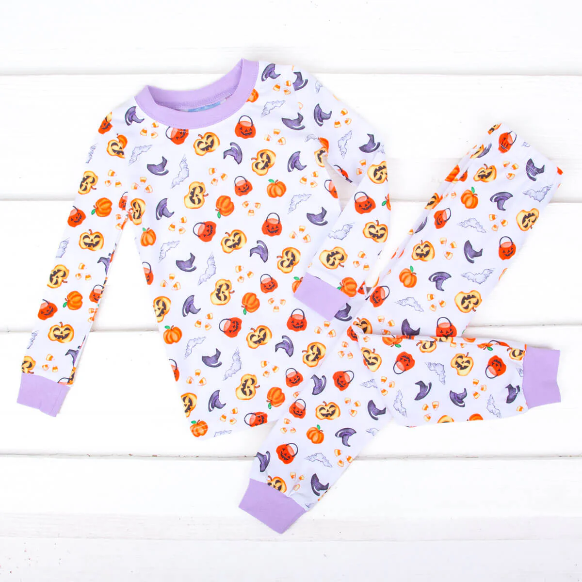 Halloween Print Pajamas Purple Trim - Image 5
