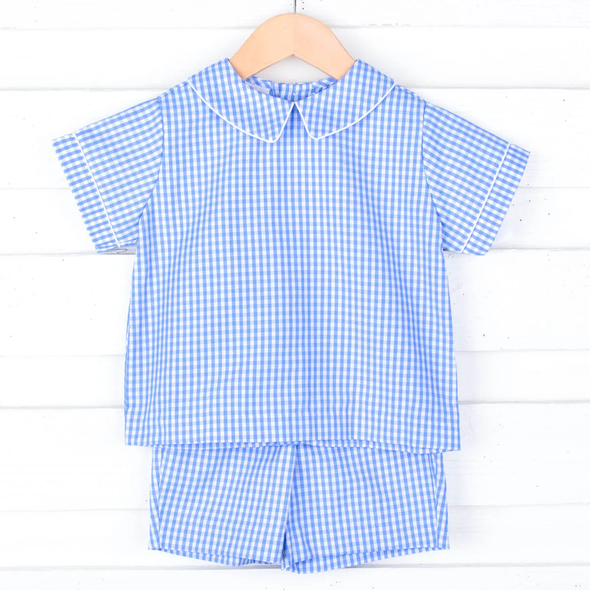 Blue Gingham Collared Short Set - Image 6