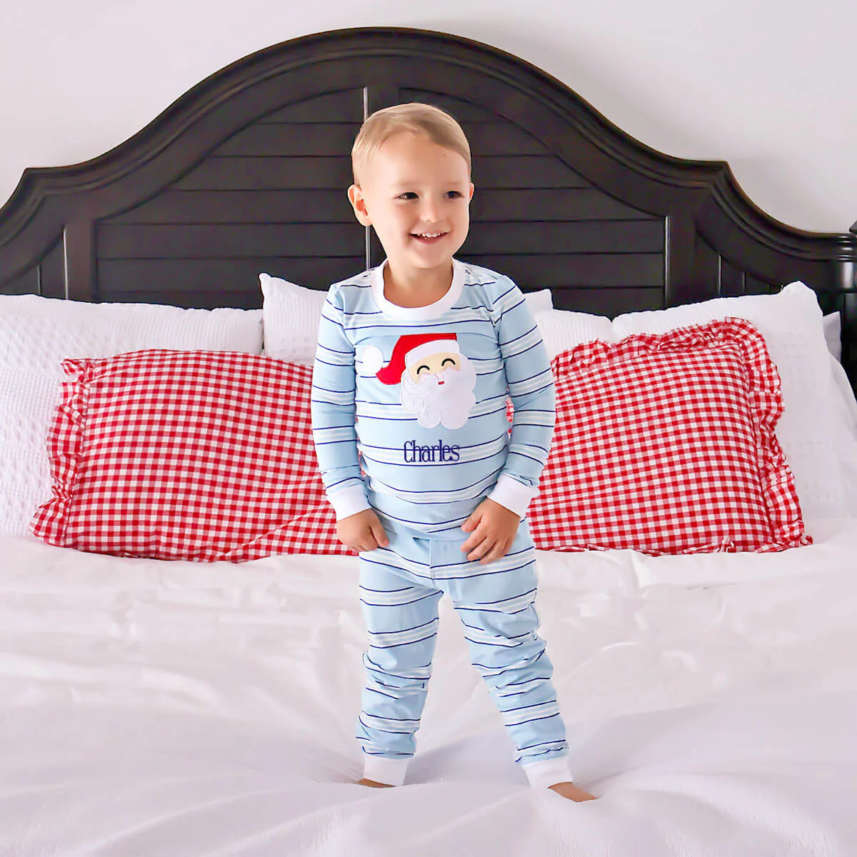 Happy Santa Blue & Royal Stripe Pajamas - Image 3