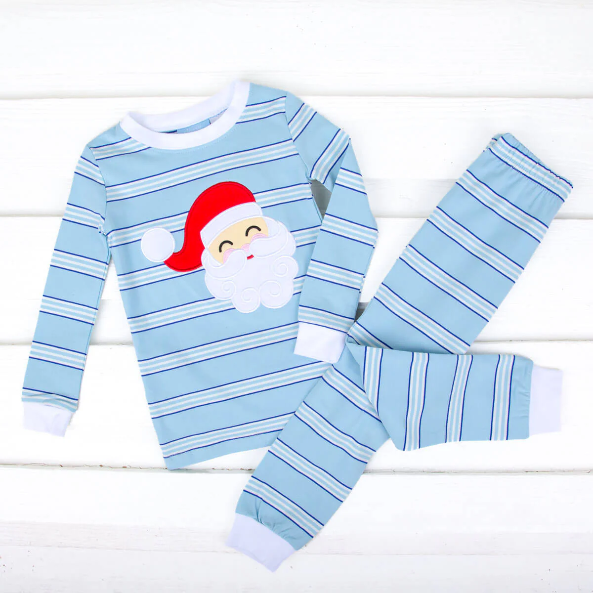 Happy Santa Blue & Royal Stripe Pajamas - Image 4