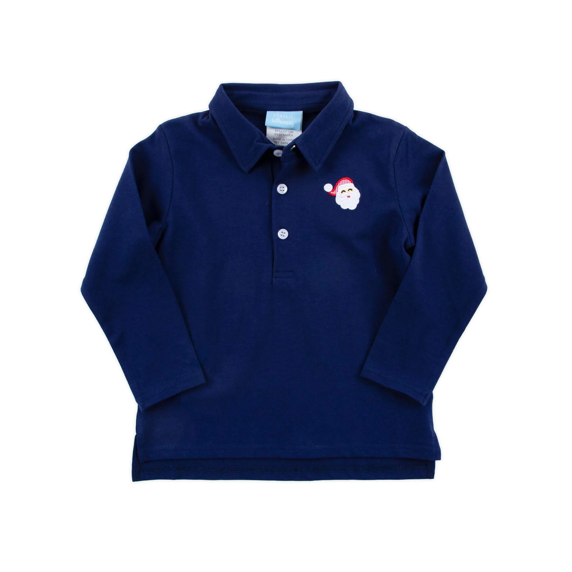 Happy Santa Navy Long Sleeve Polo - Image 2