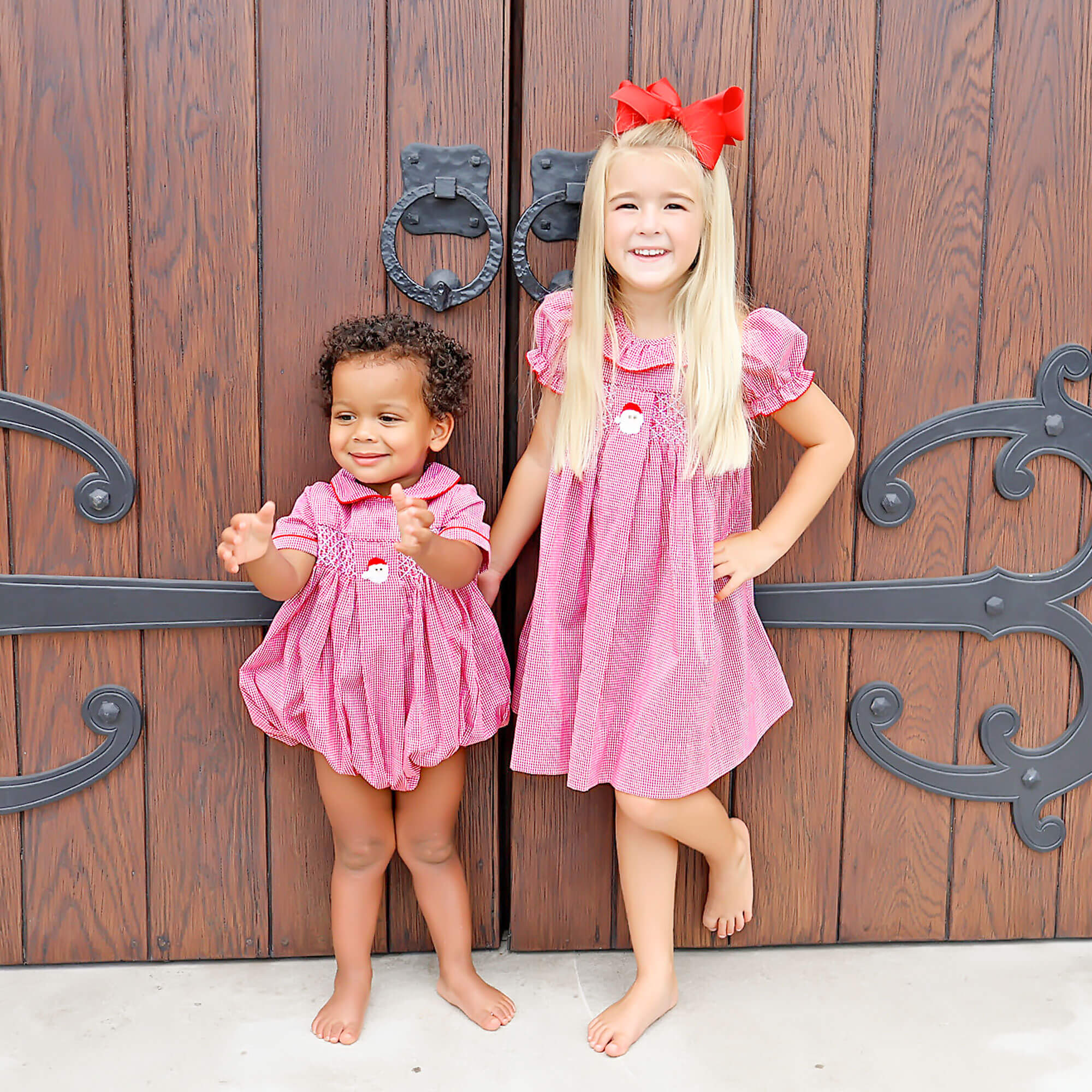 Santa's Favorite French Knot and Smocked Red Gingham Dress - Image 5