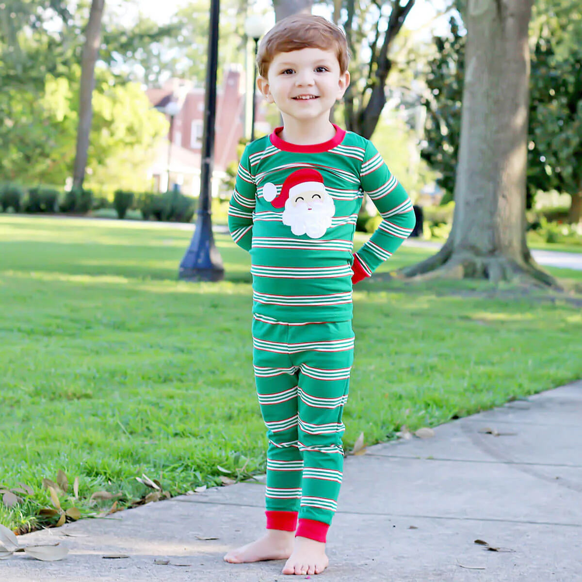 Happy Santa Green Stripe Pajamas - Image 2