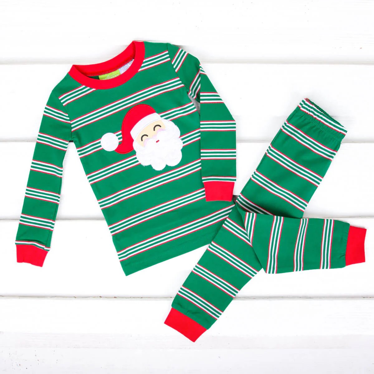 Happy Santa Green Stripe Pajamas - Image 4