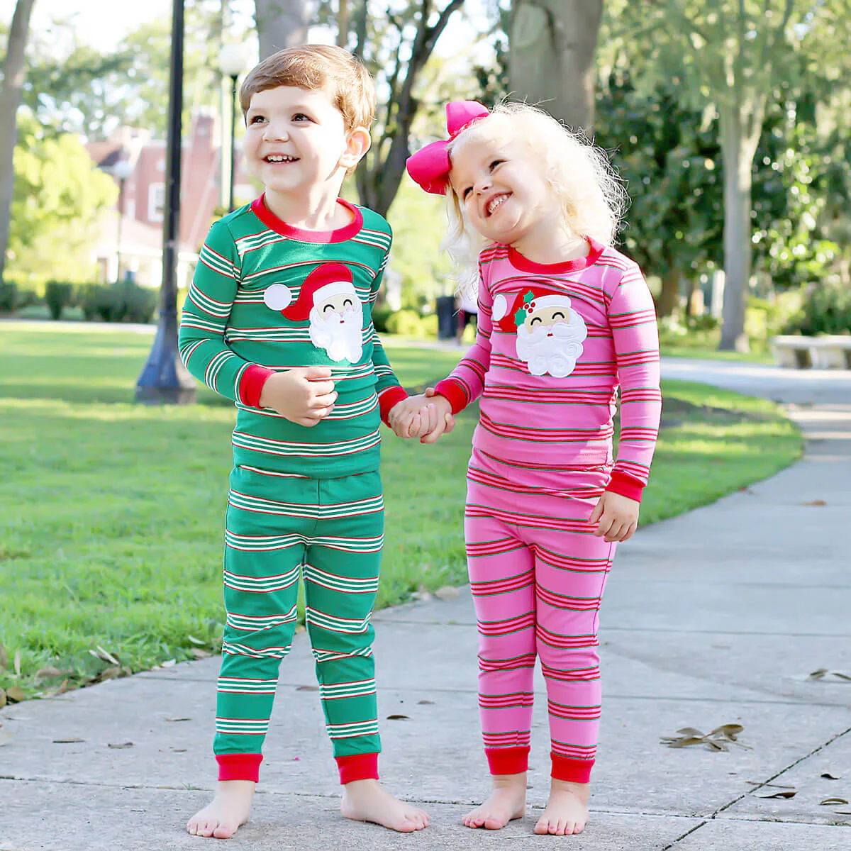 Happy Santa Green Stripe Pajamas - Image 6