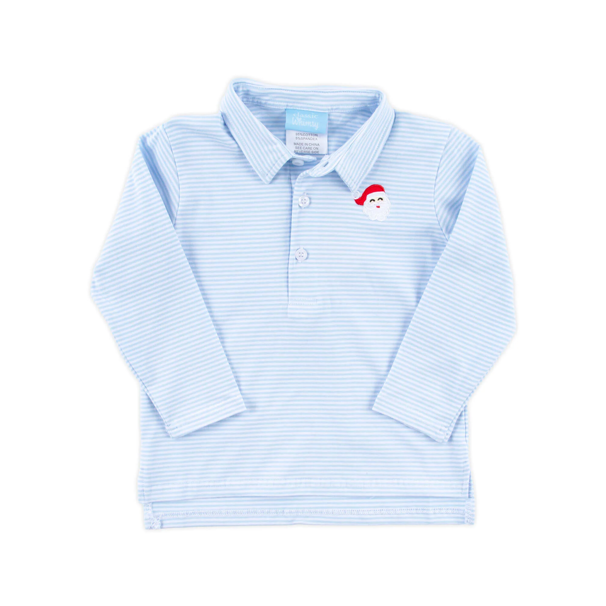 Happy Santa Light Blue Stripe Polo - Image 2