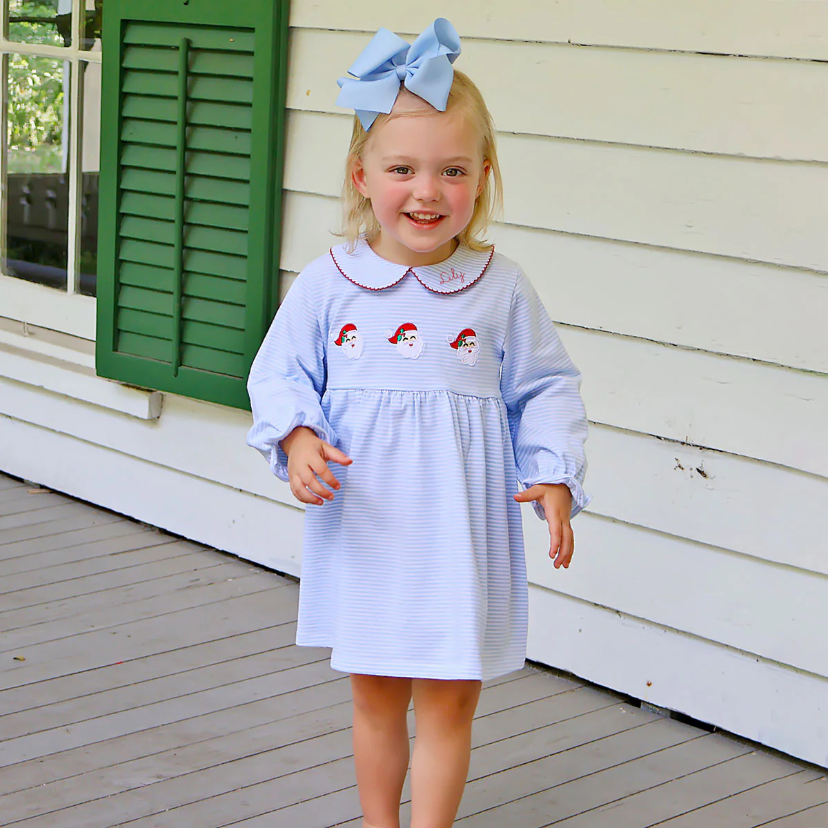 Happy Santa Light Blue Stripe Riley Dress - Image 6