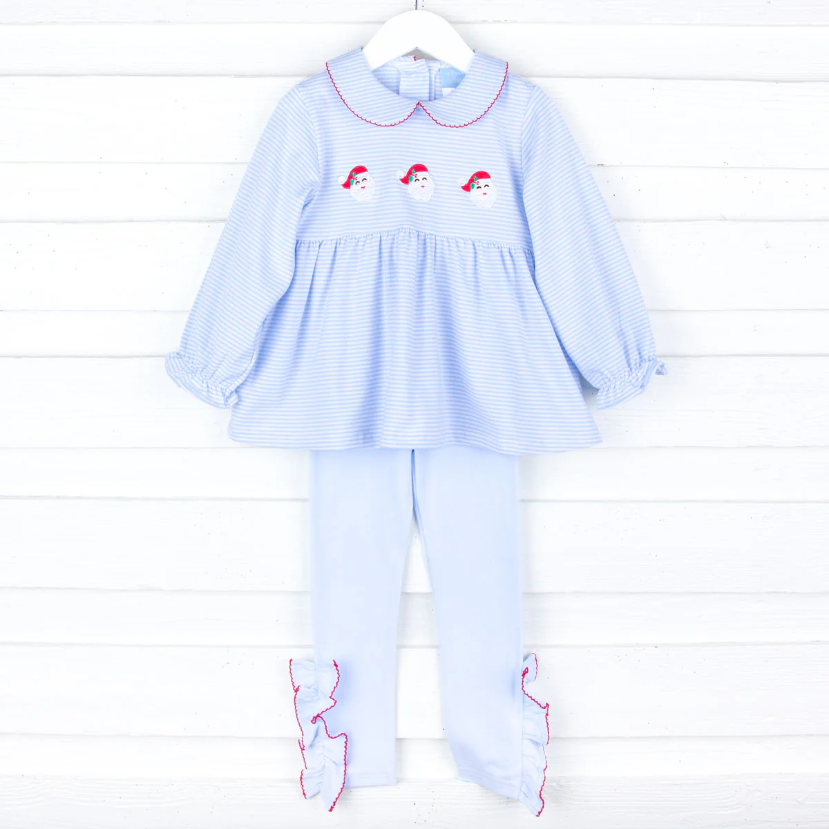Happy Santa Light Blue Stripe Riley Legging Set - Image 3