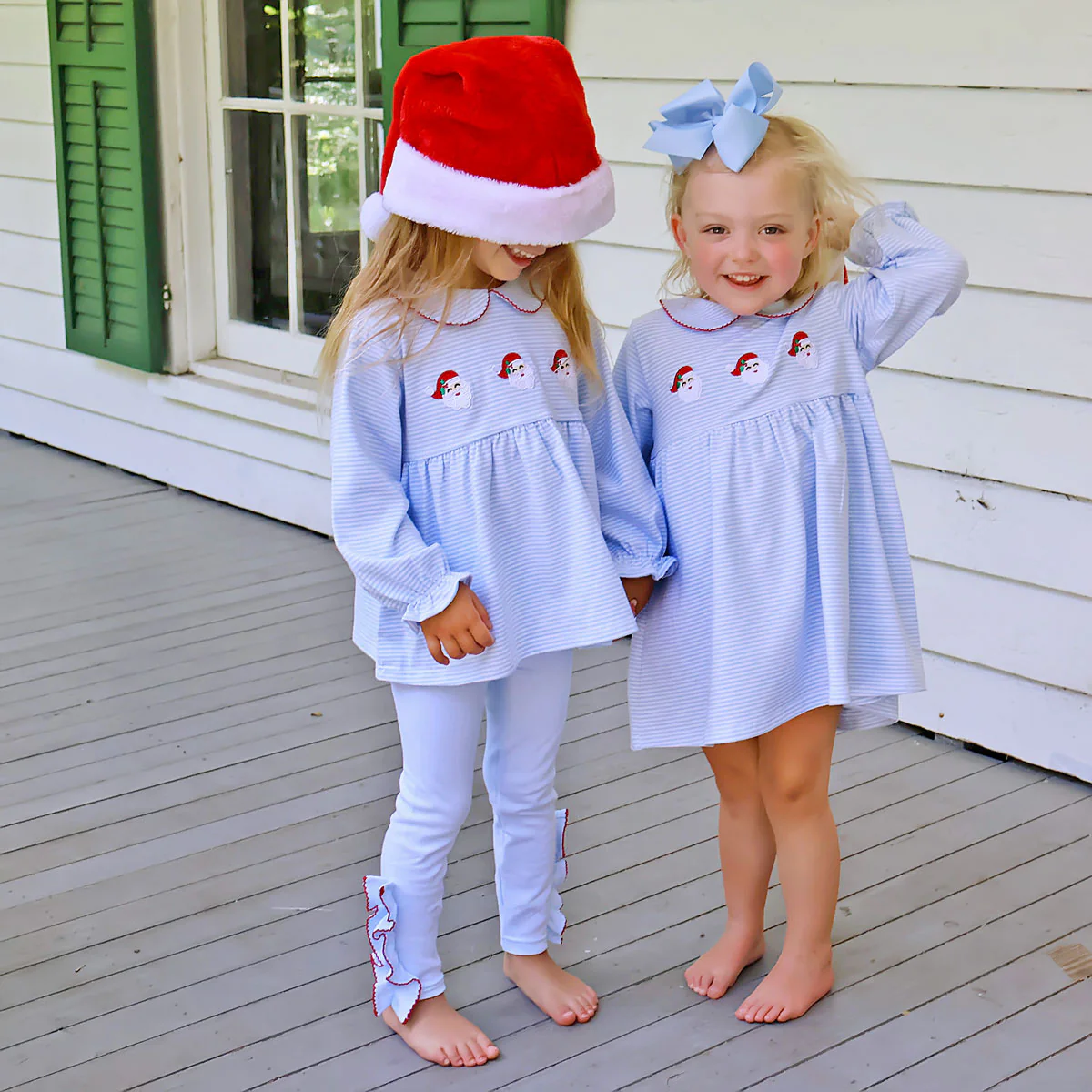 Happy Santa Light Blue Stripe Riley Legging Set - Image 4
